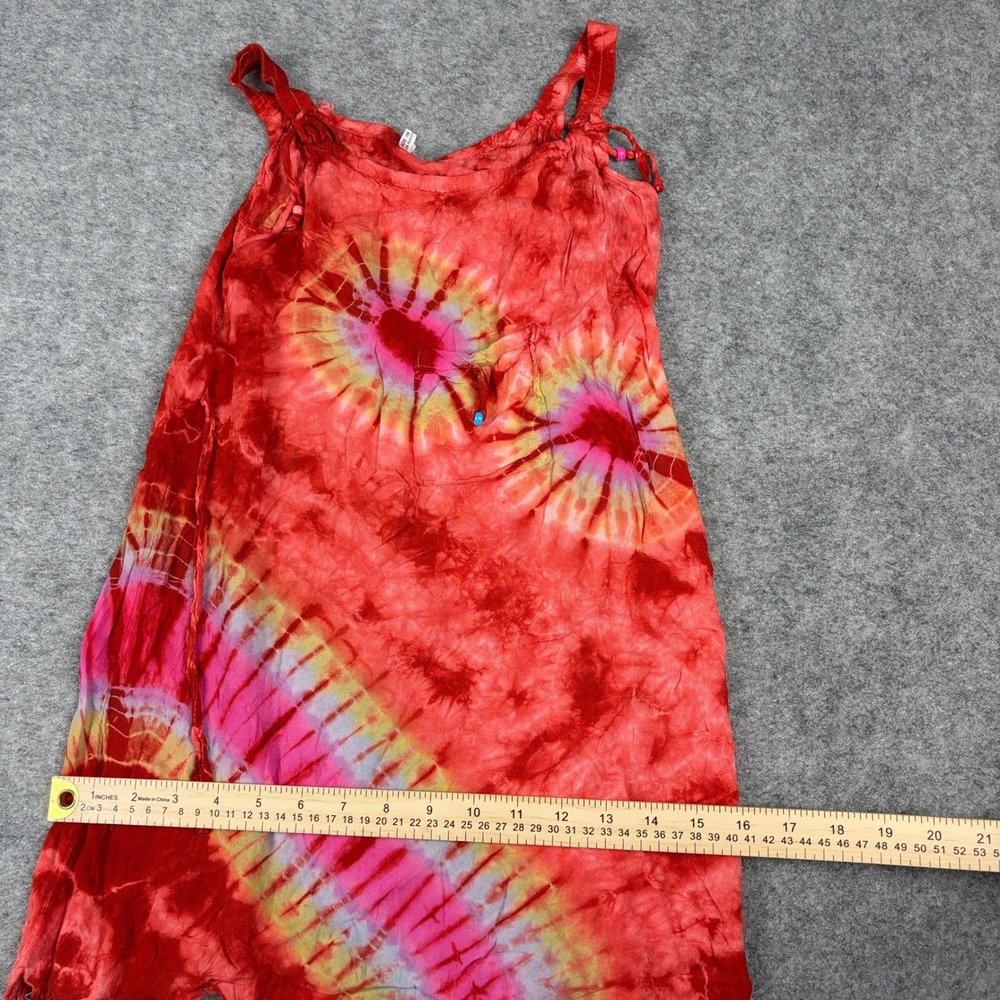 Unbranded Tie Dye Tassel Beaded Dress Womens Size 3 Red Boho Hippie Summer - Picture 11 of 12